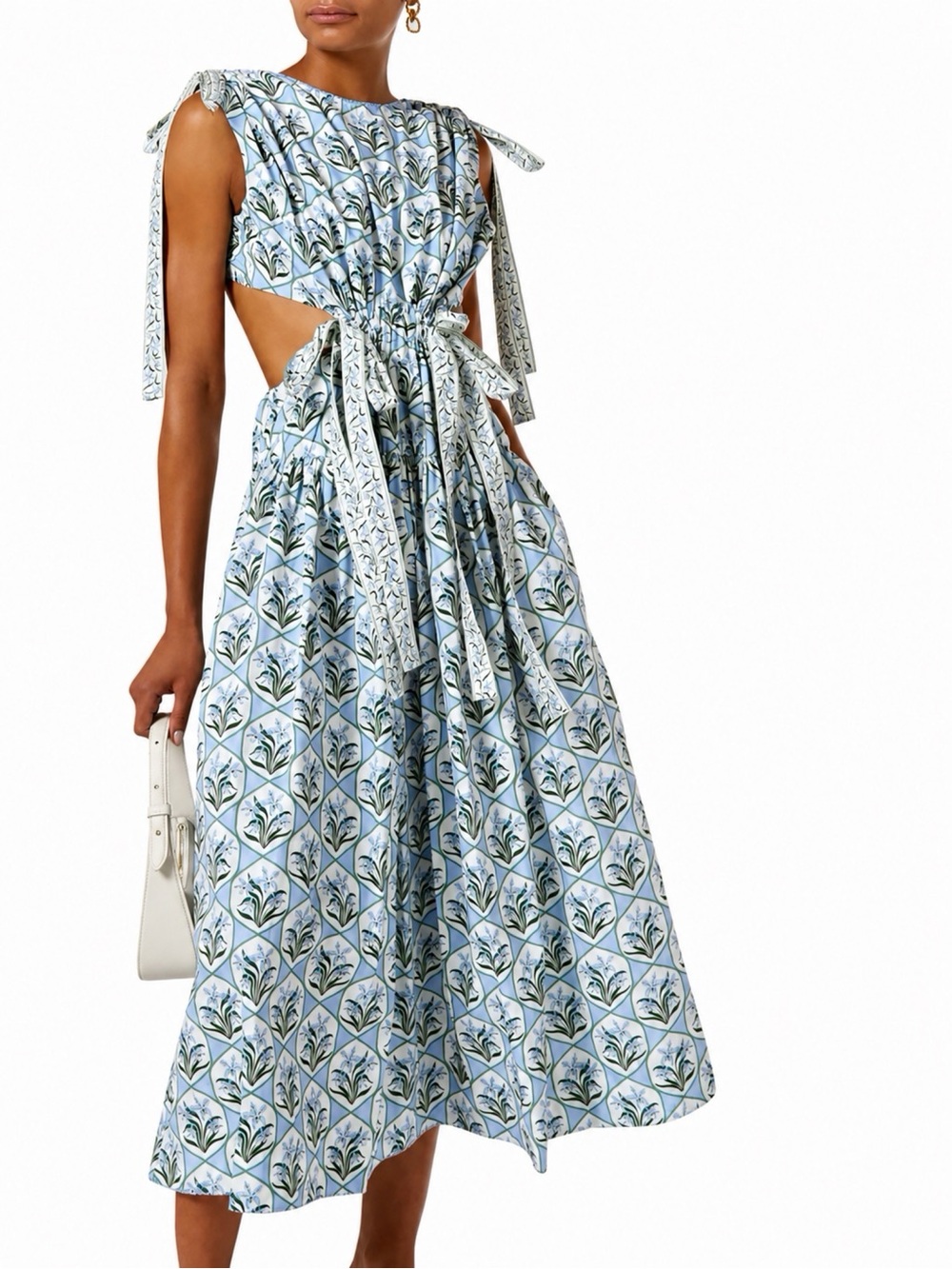 Agua by Agua Bendita Light Blue Floral Cutout Tie-Midi Dress